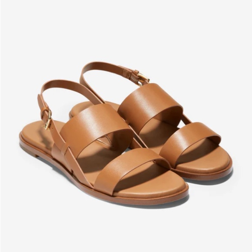 Cole Haan Flynn Tan Double-Band Slingback Flat Sandals